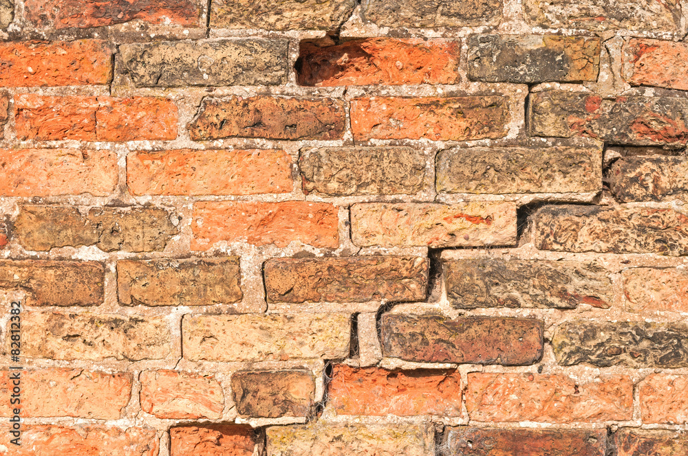 Naklejka premium Weathered Cracked and Flaking Dirty Antique Bricks 