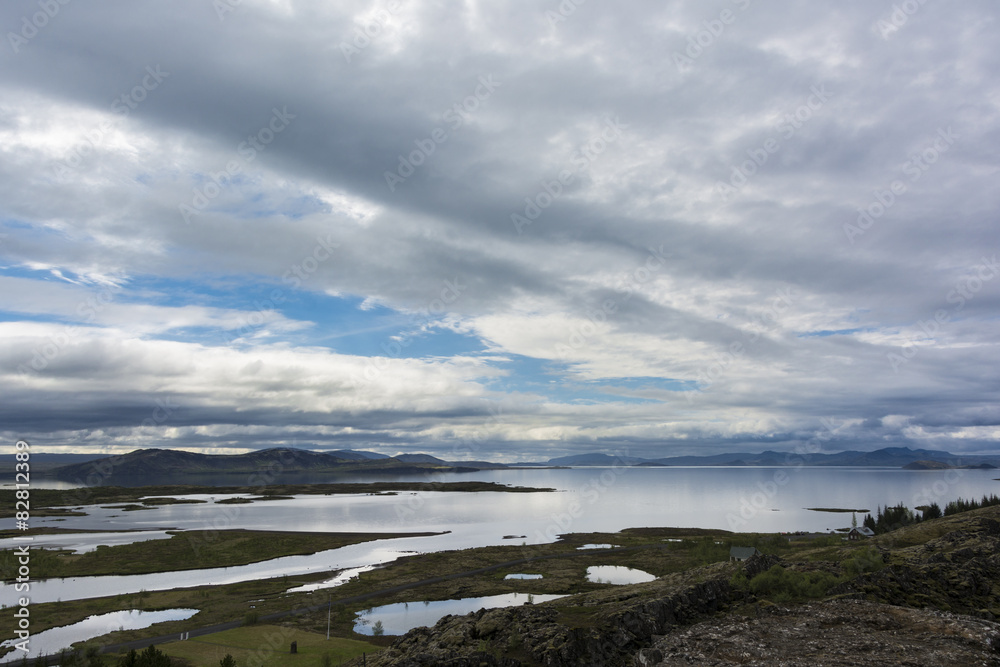 Landscape from lake Thingvallavatn in Iceland. Thingvellir