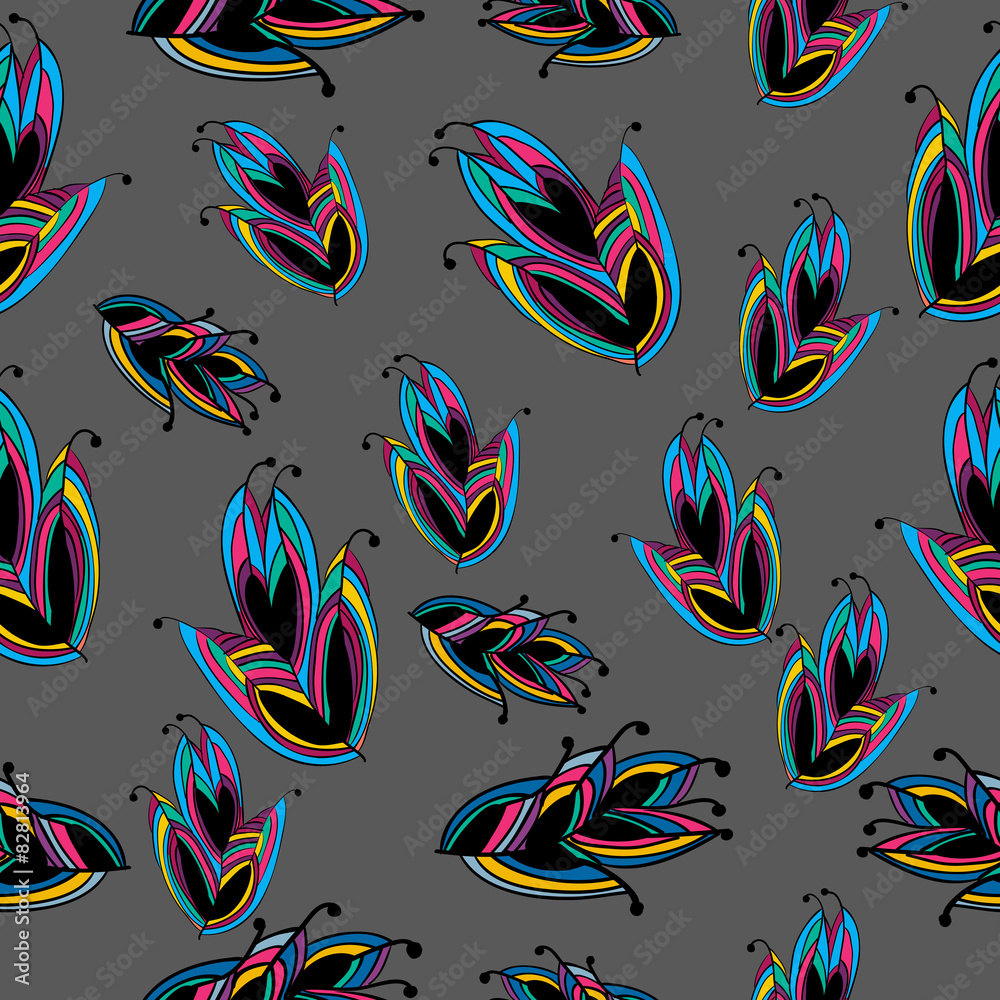Obraz premium Seamless Feather Pattern Colorful from Wonderland on Grey Backgr