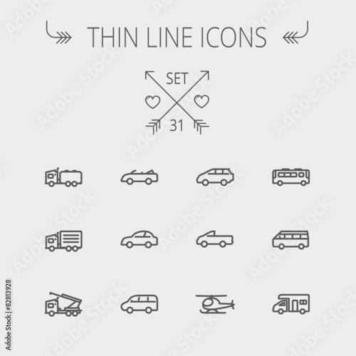 Transportation thin line icon set