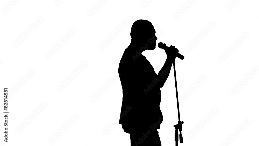 Black silhouette of a microphone and vigorously singing singer Black silhouette of a microphone and vigorously singing singer