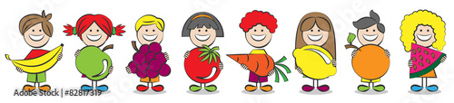Kinder mit Obst, Früchte und Gemüse gesunde Ernährung