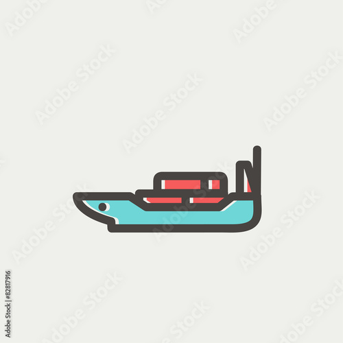 Cargo ship with container thin line icon