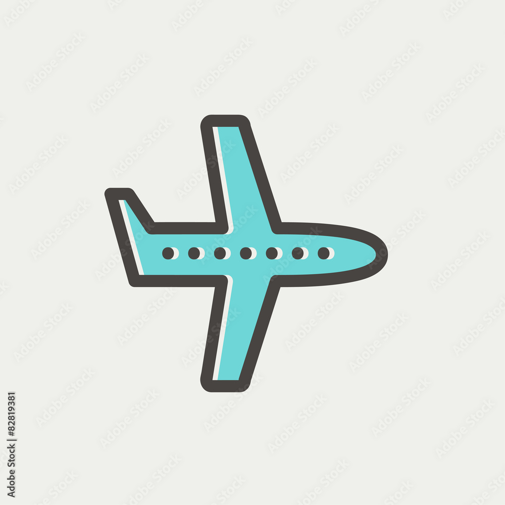 Fototapeta premium Flying airplane thin line icon