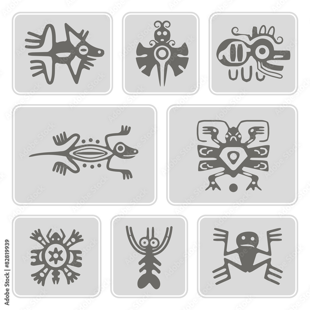 icons with American Indians relics dingbats characters icons with American Indians relics dingbats characters