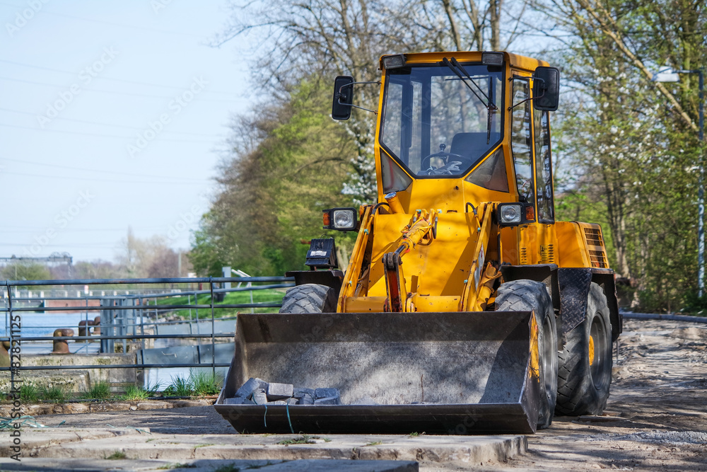 Excavator with stones