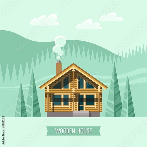 Chalet, wooden house, eco house - vector flat illustration.
