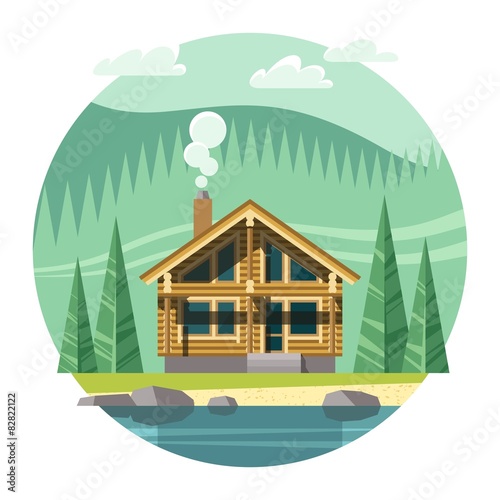 Chalet, wooden house, eco house - vector flat illustration.