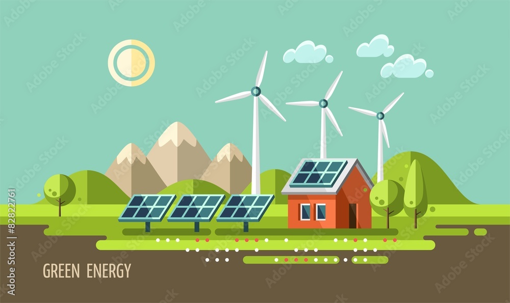 Green energy, ecology, environment - flat vector illustration.
