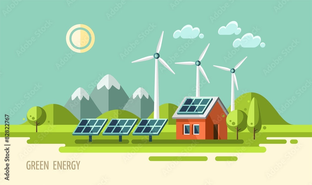 Green energy, ecology, environment - flat vector illustration.