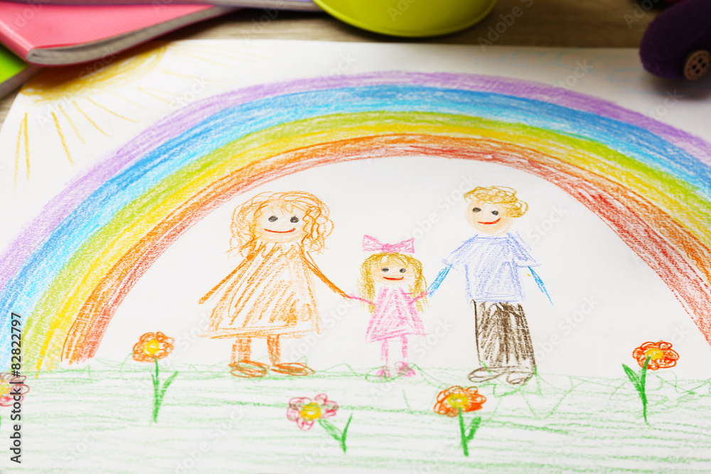 Kids Drawing On White Sheet Of Paper, Closeup Stock Photo, Picture