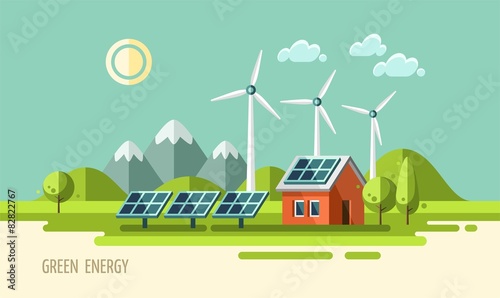 Green energy, ecology, environment - flat vector illustration.
