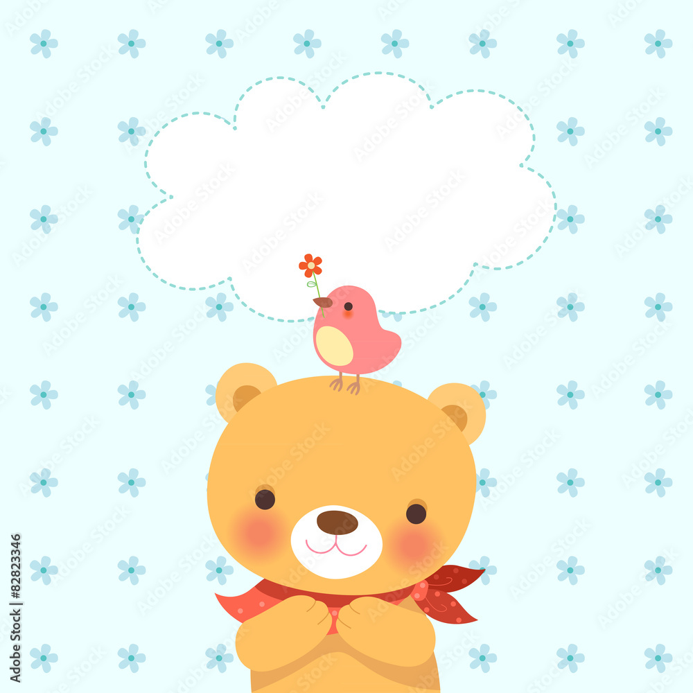 cute bear and a little bird cute bear and a little bird