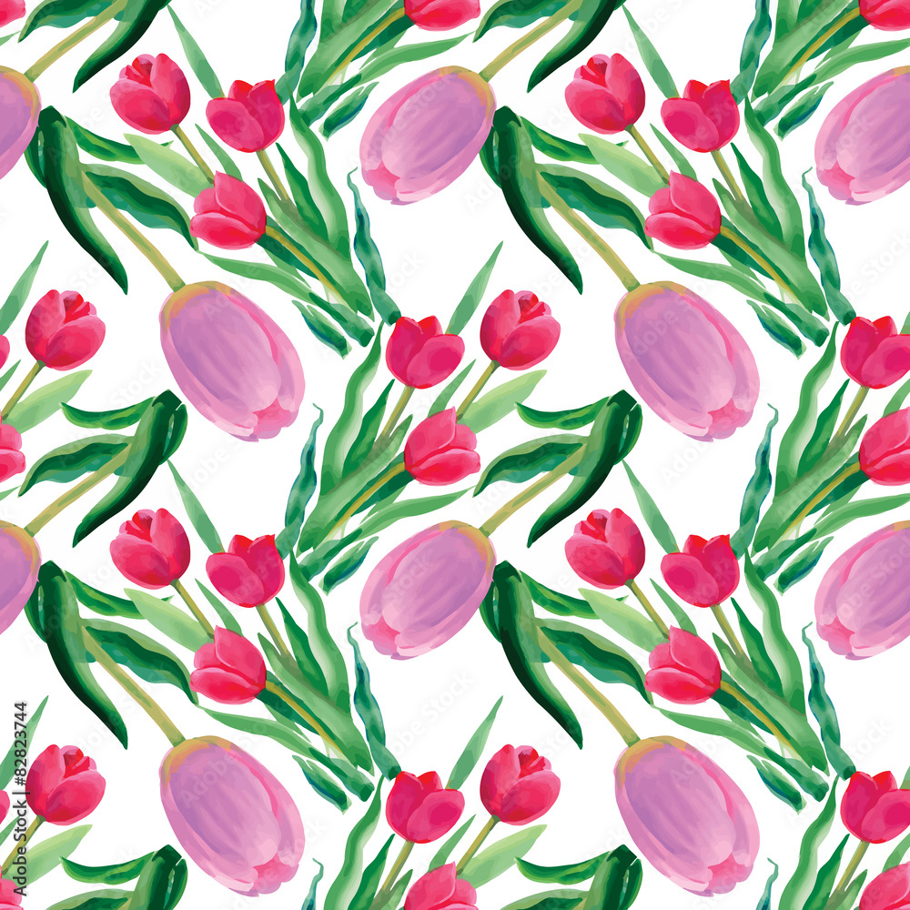Watercolor illustration of Tulips flowers, seamless pattern Watercolor illustration of Tulips flowers, seamless pattern