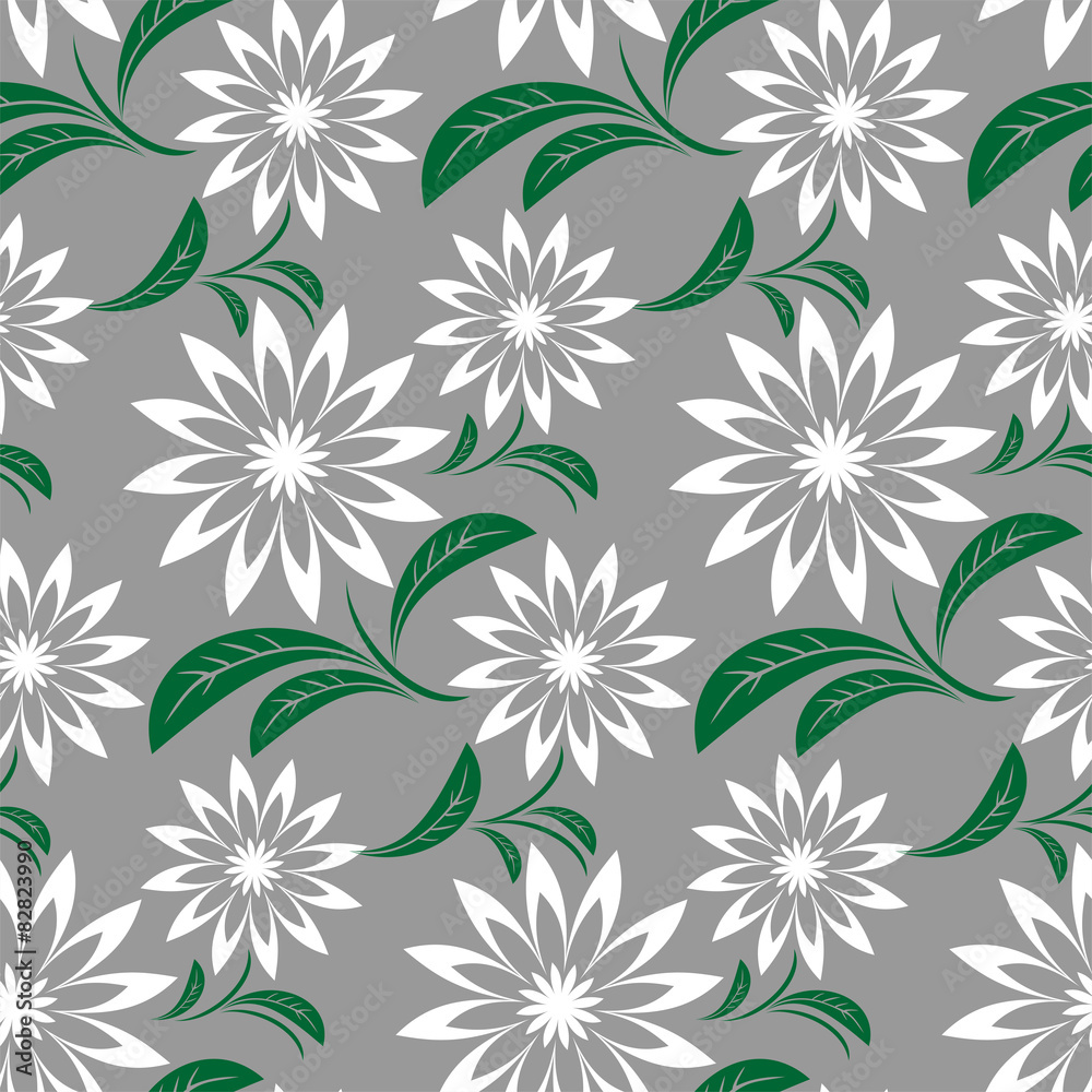 Seamless  abstract flower Pattern on gray