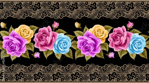 Vintage seamless border with roses
