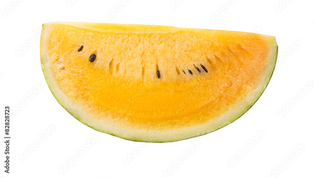 Yellow watermelon fruit over white background