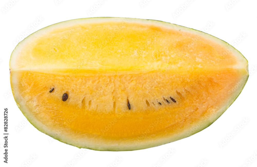 Yellow watermelon fruit over white background