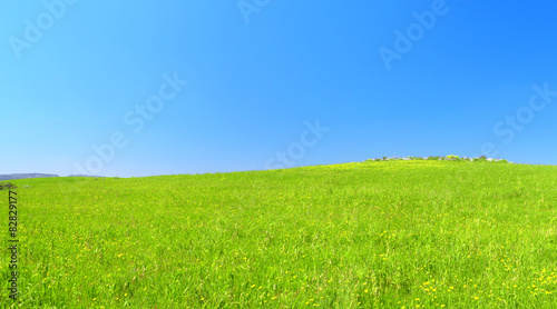 Bella collina verde con cielo azzurro.