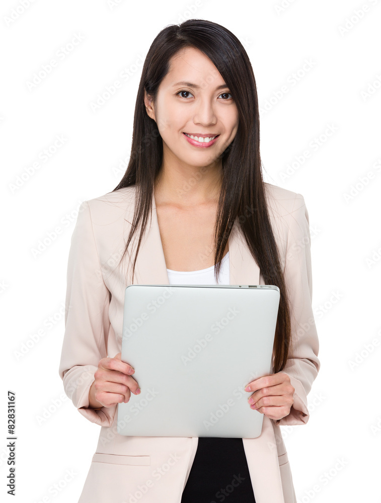 Asian businesswoman hold with laptop computer Asian businesswoman hold with laptop computer