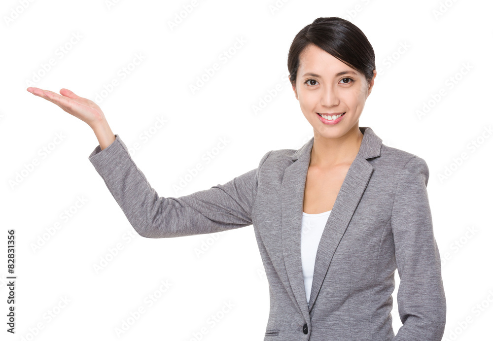 Businesswoman with hand show with space Businesswoman with hand show with space