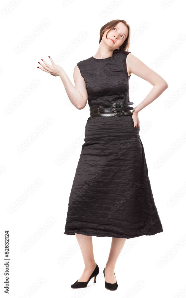 Woman in black cloth thinking about something Woman in black cloth thinking about something