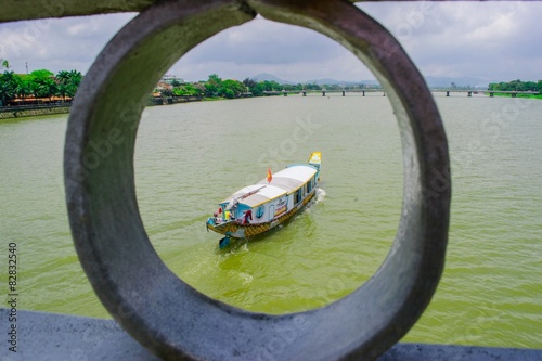 boat at Perfume River (Song Huong) near Hue, Vietnam photo