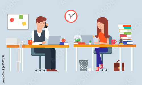 Illustration of two employees working in the office