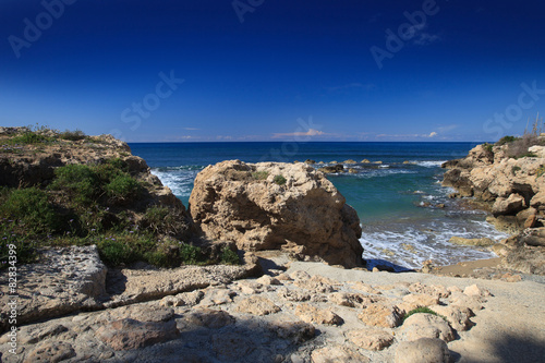 Beautiful view from the rocky coast of the Mediterranean Sea