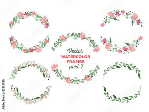 Vector watercolor wreaths and separate floral elements for custo photo