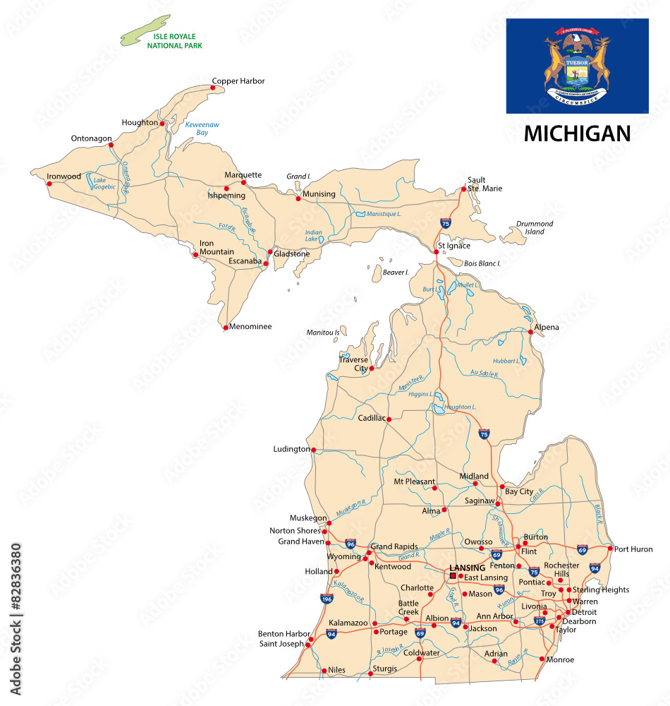 Obraz premium michigan road map with flag