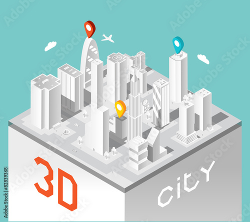 Paper 3d city. Isometric buildings landscape