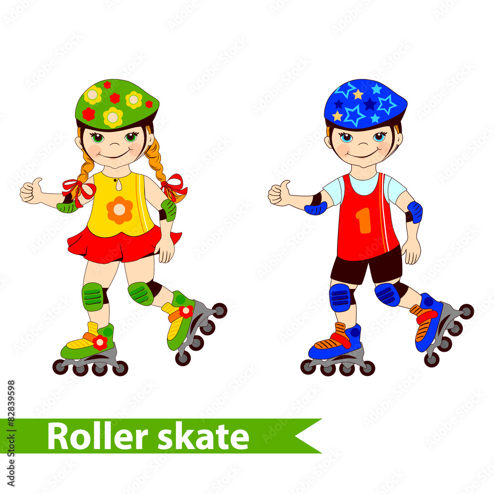 Vector Rollerblades kids in protective equipment Vector Rollerblades kids in protective equipment