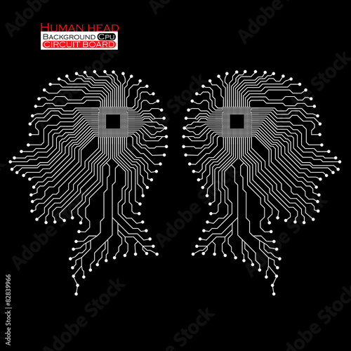 Human head. Cpu. Circuit board. Vector illustration. Eps 10
