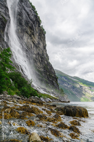 Norwegian waterfall Seven Sisters at Geiranger fjord