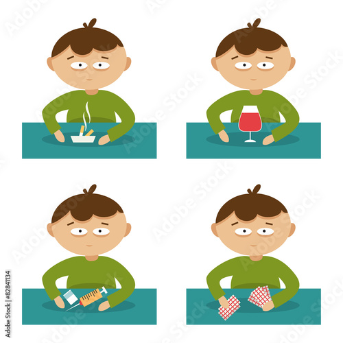Bad habits. Flat vector illustration