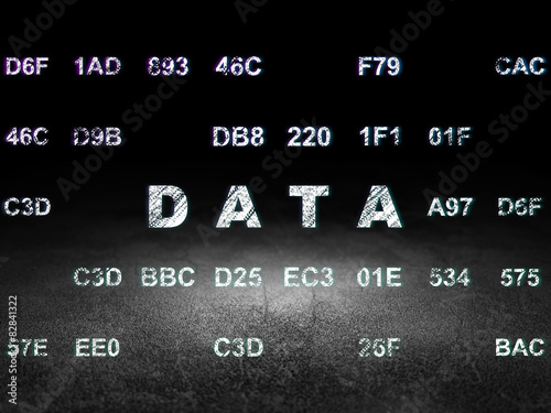 Information concept: Data in grunge dark room