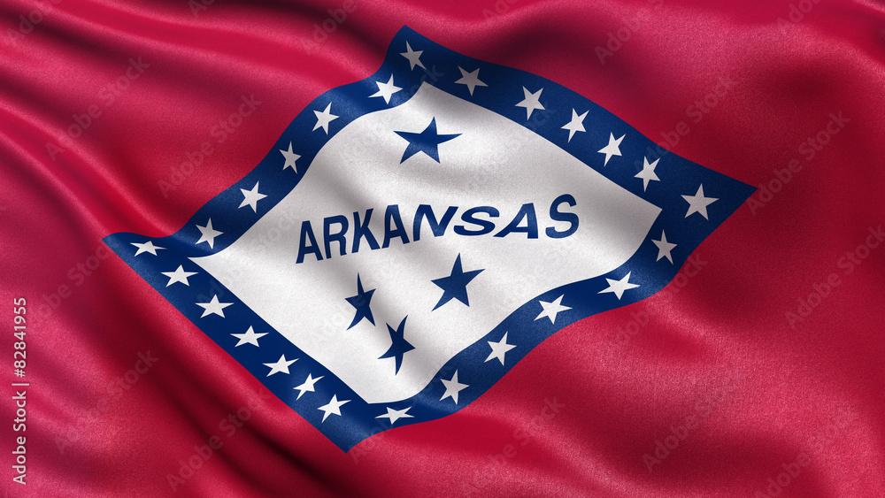 US state flag of Arkansas waving in the wind US state flag of Arkansas waving in the wind