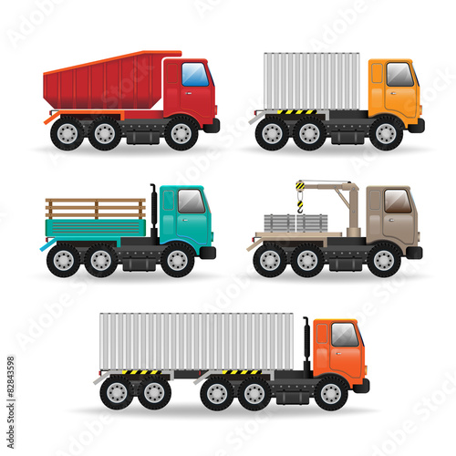 Vector modern creative flat design logistics fleet vehicles set