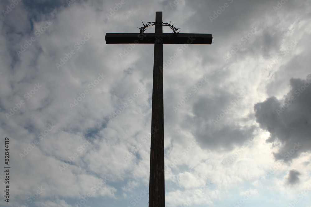 Wooden Latin cross over the National Cemetery in Terezin.