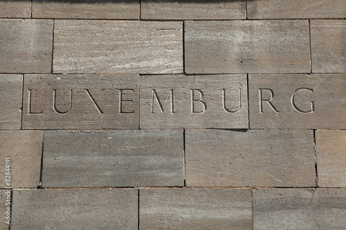 Luxemburg. Word carved into the stone blocks.
