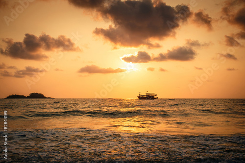 Fishermen boat at sunset in the  Thailand