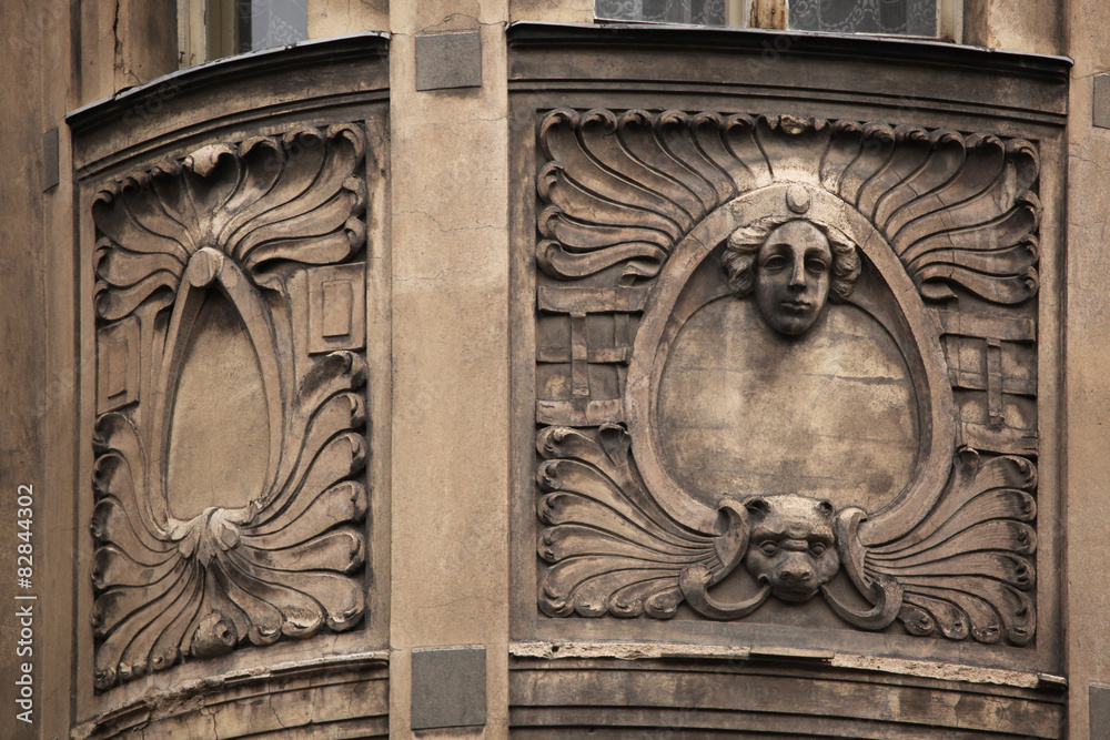Floral ornamental decoration on the Art Nouveau building
