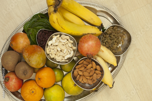 Fruits and dry fruits from thread cermony funtion, India  photo