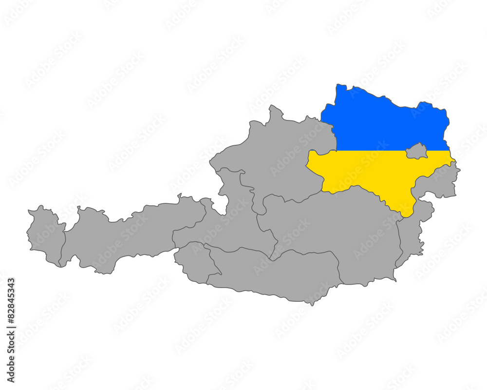 Naklejka premium Karte von Österreich mit Fahne von Niederösterreich