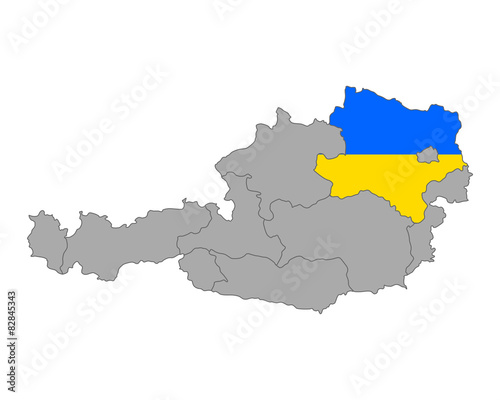 Karte von Österreich mit Fahne von Niederösterreich
