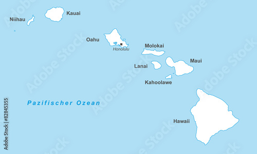 Hawaii Inselkette in weiß (beschriftet)
