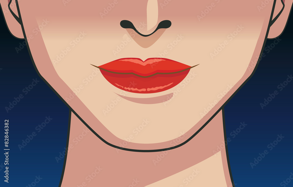 Red lipstick on women mouth very sexy in dark
