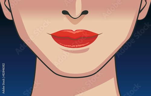 Red lipstick on women mouth very sexy in dark