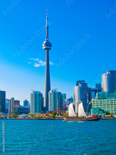 Toronto city skyline from the ferry travels to center island